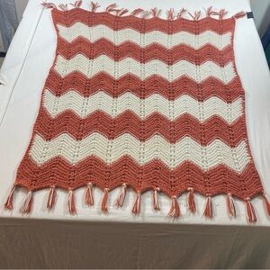 Vintage Blanket Boho Shamrock Crochet throw Handcrafted tassels Granny  Stripes